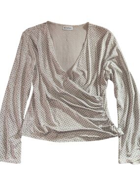 Metaphor Taupe Wrap-Front Long Sleeve Stretch Top